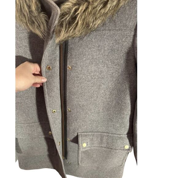 J Crew Vail Parka Womens Jacket Wool Faux Fur Trim Hood Coat Gray Size 4 - Picture 5 of 10